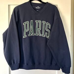 Women's Navy v-neck sweatshirt with PARIS on front cozy lounge